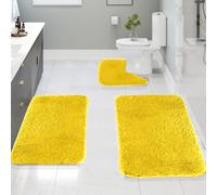 (Yellow) Solid Color Bath Mats 3 Set Bathroom Rugs For 3 Pcs Toilet Mats