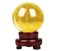 Yellow Solid Crystal Ball with Stand Fortune Teller Mystical Photography Props FengShui Divination Spheres Decorative Glass, Wedding & Photo Prop,12cm