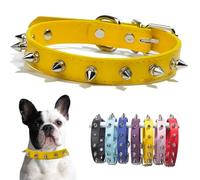 Yellow Spiked Dog Collar PU Leather Rivet Spike Puppy Collar Studded Kitten Cat Collars Adjustable Buckle For Small Medium Large Breed Pets Like Chihuahua French Bulldog, Large