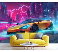 Yellow Sports Car Wallpaper Yellow Racing Car Mural Urban Architecture Mural for Living Room tv Background Large Wall Mural - 495 x 305 cm
