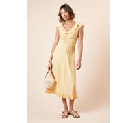 Yellow Spot Frill Neck Ruched Front Jersey Midi Dress Dorothy Perkins Yellow 10