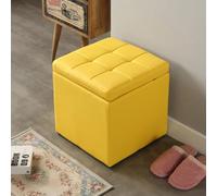 Yellow Square Storage OttomanPadded Upholstered Footrest Stool Faux Leather Tufted Cube for Living Room & Entryway Stylish Hinged Lid Storage Solution