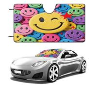 Yellow Star Happy Face Car Windshield Sun Shade - Reflector Sunshade Offers Ultimate Protection for Car Interior, Cool Reflective Sun Blocker Fits Small Sedans, Mini SUVs 55"x30"