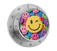 Yellow Star Happy Face Kitchen Timer 60 Minute Visual Wind Up Timers Indoor Mechanical Timers with Magnetic Base Stainless Steel Timer for Home Cooking Time Management Tool