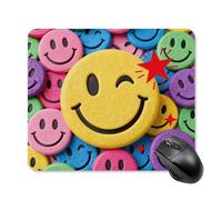 Yellow Star Happy Face Mouse Pad Square Mice Mat Waterproof Computer Mousepad with Non-Slip Rubber Base Wireless Mice Pad for Laptop Office Home Personalized Gaming Mousepad 25 * 30cm