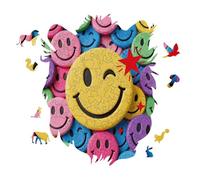 Yellow Star Happy Face Personalized Jigsaw Puzzles, 141 Pcs Wooden Jigsaw Puzzle Tiger Head Shape Puzzle Gift