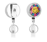 Yellow Star Happy Face Retractable Work Badge Holder Keychain Badge Reel 24.4" Cord & 360° Swivel Alligator Clip Heavy Duty Id Name Tag Holder for Nurses Doctors Teachers Office Workers