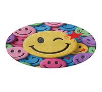 Yellow Star Happy Face Round Area Rug Non Slip Backing Doormat Water Absorbent Plush Throw Low-Pile Non-Slip Floor Mat Carpet for Living Room Bedroom Entryway Nursery Room 90 * 90cm