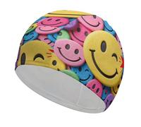Yellow Star Happy Face Swim Cap for Women Men Swimming Hat Bath Waterproof Pool Caps for Long Thick Curly Hair