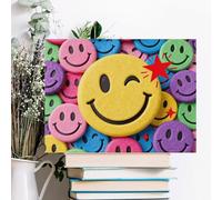 Yellow Star Happy Face Wall Decor For Living Room Large Canvas Wall Art For Bedroom Modern Office Pictures Wall Artwork Landscape Paintings Canvas Art Prints Home Decorations 16x12inch(40x30cm)