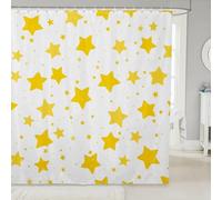 Yellow Star Pattern Shower Curtain Cartoon Children Shower Curtains for Bathroom Mould Resistant Fabric 3D Bathtub Curtain Waterproof Polyester Size 180x180 cm (71 x 71 Inch) with 12 Hooks b.1849