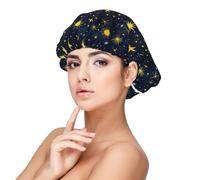 Yellow Star Sun Print Satin Silk Bonnet for Sleeping Women, Adjustable Double Layer Satin Hair Bonnet Night Sleep Cap for Curly Hair