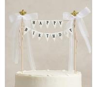 Yellow Star Triangle Birthday Cake Topper for Celebration | Fabric banner, wooden stick, birthday cake decoration, easy to assemble, reusable for birthday party