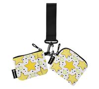 Yellow Stars Dot Yellow Women's Change Wallet Card Cases Slim Portable Wristlet Wallet Key Holder with Zipper Pocket for Men 2 Packs, yellow stars dot yellow, One Size, Art Deco