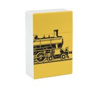 Yellow Steam Train Cigarette Case Hard Plastic Flip-Top Slim Pocket-Size Cigarette Holder for 20 King Size Cigarettes Waterproof Crush-Proof Smoking Accessories for Travel Daily Use