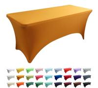 Yellow Stretch Spandex Tablecloths 2 Pack, 4FT/6FT/8FT Rectangular Covers, Washable, Wrinkle-Resistant, Ideal for Weddings, Events, Banquets, Market Stalls