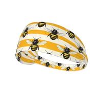 Yellow Striped Bee Print Workout Headbands for Women - Non-Slip Stretchy Sweat Head Bands for Women Hair, Moisture Wicking Sweatband for Sports Running Tennis Athletic Gym Yoga