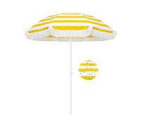 Yellow Striped Boho Beach Umbrella With Fringe 180cm Outdoor Patio Umbrella UPF 50+ Large Pool Umbrella With Tilt Patio Table Umbrella Adjustable Height Portable Market Umbrella Waterproof For Garden