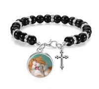 Yellow Stripes Cat Pet Animal Lick Beaded Bracelet Boho Jewelry