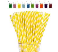 Yellow Stripes Drinking Straws - 100 Pack Biodegradable Paper Straws for Kids, Assorted Colors, Perfect for Parties & Xmas Decor