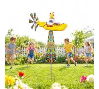 Yellow Submarine Whirligig Wind Spinner, Metal Kinetic Windmill Garden Stake, Colourful Outdoor Yard Decor, 85cm (1pc)