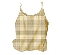 Yellow Summer Gingham Tank Top Spaghetti Strap Vest Top Sleeveless Plaid Shirt Cotton Linen Blouse Round Neck Tshirts Casual Blouses for Beach Yoga Sleepwear