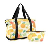 Yellow Summer Lemon Multifunctional Sports Tote Gym Bag Overnight Bag with Toiletry Bag for Airplane Traveling
