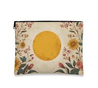 Yellow Sun Floral Cosmetic Bag, Vintage Botanical Travel Makeup Bags for Women, Small Canvas Zipper Pouch, Festival Skincare Organizer for Spring Toiletries, yellow, 7x9 Inch, Sun