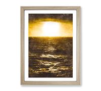 Yellow Sun Over The Ocean Painting Modern Framed Print | A3 Oak Framed Wall Art | Ready to Hang | Modern Nautical Picture | Living Room Bedroom Lounge Office