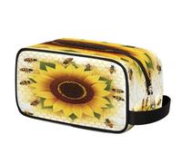 Yellow Sunflower Bees Honeycomb Toiletry Bag Hanging Cosmetic Bag Portable Travel Makeup Bag Large Shaving Bag for Women Men