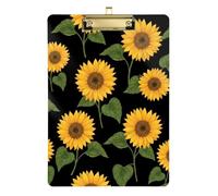 Yellow Sunflower Black Clipboard Writing Board Hardboard Clipboards Standard Size, A4 Letter Size 12.5 x 9 Inches Gold Clip, Gold12x9in