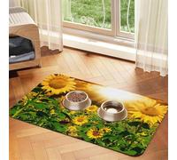 Yellow Sunflower Blooming Patterned Pet Feeding Mat with Water-Absorbing PU Top & Rubber Base - Anti-Slip Dog Cat Food Mat for Cats, Dogs & Pets, 30x45cm