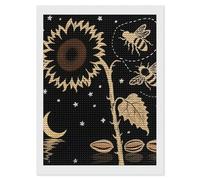 Yellow Sunflower Bumble Bee Black Fall Diamond Painting Kits for Adults Beginner 5D Round Drill Full Diamonds Pictures Gem Art Kits Crafts Gift DIY Diamond Art Kits for Home Wall Decor 12"x16"
