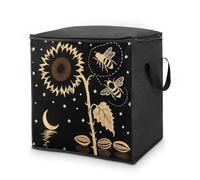 Yellow Sunflower Bumble Bee Black Fall Storage Bins 70L Large Capacity Clothes Storage Bags with Handles, Blanket Organizer Heavy Duty Closet Organizers for Clothing Comforters Pillows Bedding