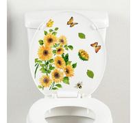 Yellow Sunflower Butterfly Bathroom Toilet Sticker Self-Adhesive Waterproof PVC Wall Murals Floral Lid Decals Stickers Home Art Decor DIY Removable Waterproof Toilets Sticker,Toilet Accessories