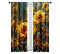 Yellow Sunflower Curtains, Flower Bee Nature 90% Blackout Curtains Eyelet Thermal Insulated Window Drapes for Nursery Bedroom Living Room 42 x 54 Inch Drop 2 Panels