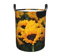 Yellow Sunflower Field Waterproof Polyester Fabric Single-Layer Laundry Hamper With Full Print Design,Sturdy Pe Rim,Dual Handles,For Home Car Storage
