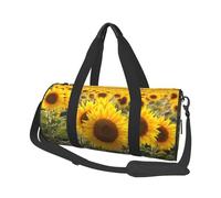 Yellow Sunflower Floral Large Round Travel Duffle Bag, Full-Print Canvas Weekender with Padded Lining, Multiple Pockets,Detachable Shoulder Strap and Soft Leather Handles