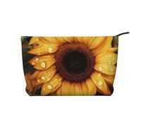 Yellow Sunflower Floral Prints Corduroy Makeup Bag for Women Girls, Spacious Travel Cosmetic Organiser for Make-up, Toiletries & Essentials