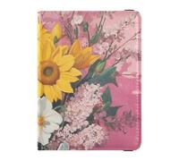 Yellow Sunflower FLOWER and whites Leather decorative Passport Holder Cover Wallet Combo Passport Cover with RFID Blocking Waterproof, Yellow sunflower FLOWER and whites, One Size