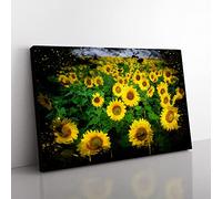 Yellow Sunflower Flowers Modern CB Canvas Wall Art Print Ready to Hang, Framed Picture for Living Room Bedroom Home Office Décor, 60x40 cm (24x16 Inch)