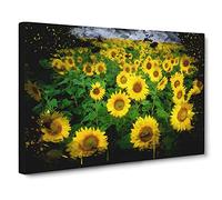Yellow Sunflower Flowers Modern CB Canvas Wall Art Print Ready to Hang, Framed Picture for Living Room Bedroom Home Office Décor, 20x14 Inch (50x35 cm)