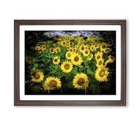 Yellow Sunflower Flowers Modern CB Framed Wall Art Print, Ready to Hang Picture for Living Room Bedroom Home Office Décor, Walnut A3 (46 x 34 cm)
