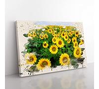 Yellow Sunflower Flowers Modern FC Canvas Wall Art Print Ready to Hang, Framed Picture for Living Room Bedroom Home Office Décor, 76x50 cm (30x20 Inch)