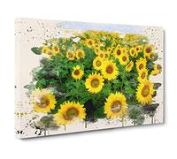 Yellow Sunflower Flowers Modern FC Canvas Wall Art Print Ready to Hang, Framed Picture for Living Room Bedroom Home Office Décor, 20x14 Inch (50x35 cm)