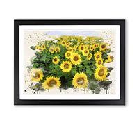 Yellow Sunflower Flowers Modern FC Framed Wall Art Print, Ready to Hang Picture for Living Room Bedroom Home Office Décor, Black A2 (64 x 46 cm)