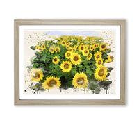 Yellow Sunflower Flowers Modern FC Framed Wall Art Print, Ready to Hang Picture for Living Room Bedroom Home Office Décor, Oak A2 (64 x 46 cm)
