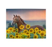 Yellow Sunflower Horse Printed,500 Pieces Puzzles for Adults-Wooden Jigsaw Puzzle for Adults Elderly