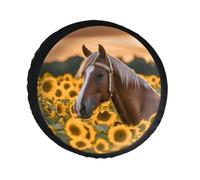 Yellow Sunflower Horse Spare Tire Cover PVC Leather Spare Wheel Cover Dustproof Waterproof Jeep Tire Cover for 32inch Camper, RV Trailer, Truck, SUV Fit Diameter 28-34 Inch