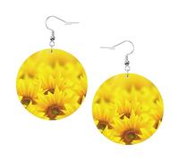 Yellow Sunflower Leather Round Earrings Color Valentine'S Day Festival Activities Fashion Women'S